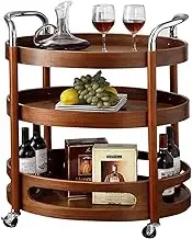 Mobile Storage Cart Safety Fence Bar Cart Beautiful and Durable Wood Serving Cart Bar Suitable Moving Storage Shelf for Kitchen Bedroom Hotel Open Storage Space
