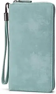 [Bveyzi] Women RFID Blocking Wallet Leather Zip Around Phone Clutch Large Capacity Ladies Travel Purse Wristlet