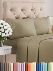 Queen Size 4 Piece Sheet Set - Comfy Breathable & Cooling Queen, 15 - Khaki