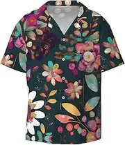 [YANYU] Colorful Boho Floral Print Hawaiian Shirts Men Short Sleeve Button Down Cuban Collar Shirt Summer Beach Days
