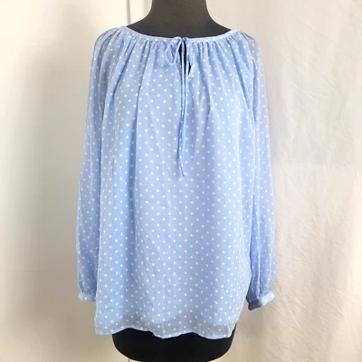 Talbots Women's Shirt Top Pullover Blue & White Polka Dot NEW Petite Medium $89.