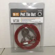15 Ft Pet Tie Out Steel Cable For 50lb Dogs With Swivel Snap Hooks