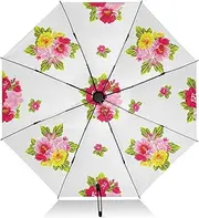 [RPLIFE] Umbrella, Auto Open Close Umbrella Compact Windproof, Compact Size for Backpacks/Handbags - for Travel, Floral White