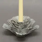 Candle Holder 25 Petal Ceramic Peony SILVER 5.75"D 3"H Set/2