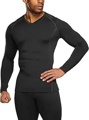 [TSLA] Men's Thermal V-Neck Long Sleeve Compression Shirts, Athletic Base Layer Top, Winter Gear Running T-Shirt