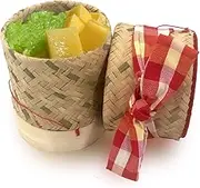 Pack of 2 Small Sticky Rice Basket Size 3.5 Inches Thailand Laos Handmade Bamboo Serving Baskets Rice Container Set with Pa Kao Ma Traditional Loincloth | GoldleafKing AU