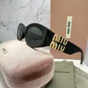 MIU MIU Black Oval Acetate Gold Metal Logo Authentic Italy Sunglasses