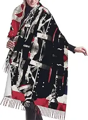 [ALLiYa] Soldier In Front Of American Flag Imitation Cashmere Warm Tassel Scarf (Vertical Style) Shawl For Daily Warmth Wearing, Black, One size