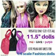 11.5" Polka Dot Dresses for ALL 1/6 scale FASHION DOLL Clothes Black Red Purple