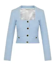 Alessandra Rich Sequinned Tweed Square Neck Jacket IT42 Blue