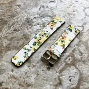 Yellow Floral Design (FL-1) Soft Leather Band Strap for Fitbit Versa 2 and Versa