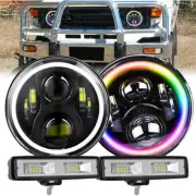 2x RGB 7inch LED Headlights for GQ PATROL + 2x 6" Inch Led Work Light Bar FLOOD (for: Ford)