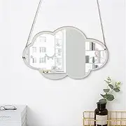 Cloud Shaped Mirror Wall Sticker, 1 Pcs Removable Acrylic Mirror Wall Sticker Cute Wooden Frame Hanging Mirror Wall Decor for Kids Room Bedroom Nursery Decoration