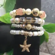 4 PC Handmade Bohemian Beaded Stackable Stretch Bracelet Set New 9846