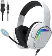 Black Shark Gaming Headset for PC, PS4, PS5, Xbox, Switch, All-in-1 Gaming Headphones with Ultra-Clear Bendable Mic, 50mm Dynamic Drivers, Noise Isolation Ear Cushions, in-line Controls - White