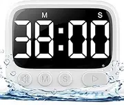 HAUKINIX Shower Timer Waterproof Bathroom Toilet Timer Digital Kitchen for Wall Mount, Study w/Foldable Stand, Countdown Stopwatch w/Suction Cup for Swim, Rechargeable, White