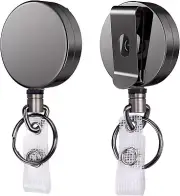 2 Pack Heavy Duty Retractable Badge Holder Reel, Metal ID Badge Holder with B...