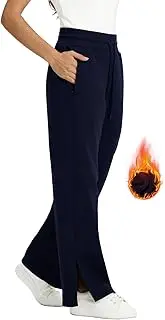 [TBMPOY] Women's Fleece Lined Sweatpants High Waisted Slit Wide Leg Baggy Pants Workout Lounge Drawstring Zipper Pockets