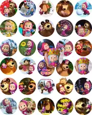 30 Precut 1" MASHA AND THE BEAR Bottle cap Images set 1!