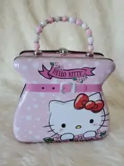 Hello Kitty Metal Purse Handbag Storage Box Beaded Handle Tin Box Co Sanrio Pink