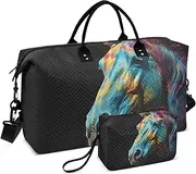 [YXYZRMY] Travel Duffel Bag Horse Head Abstruct Black Gym Bag Sports Tote Bag with Multiple Interior Pockets Shoulder Weekender Bag for Women Men with Toiletry Bag 20.5”x 7.9”x 13.8, Multi-Colored, one