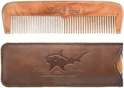 Wooden Hair Combs for Men,Men's Wood Beard Comb with Leather Travel Case,Mens Combs for Hair,Kids Comb(brown shark)