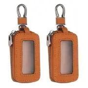 2Pcs Car Key Fob Cover Case Leather Universal Smart Car Key Holder Brown