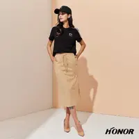 在飛比找momo購物網優惠-【HONOR 山形屋】後開岔綁帶運動風彈性窄裙-卡其/黑(M