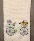 Embroidered Bicycle Bike w/ Goldfinch & Sunflowers Ivory Kitchen Hand Dish Towel