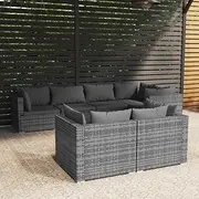 Patio Sets 7 Piece Garden Lounge Set with Cushions Grey Poly Rattan