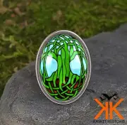 Tree of Life Ring - Stained Glass Irish Celtic Art Handmade Silver Jewelry - 306