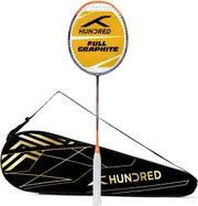 HUNDRED Powertek 1000 PRO Graphite Strung Badminton Racket with Full Racket Cover (Navy/Orange) - For Intermediate Players - 95 grams - Maximum String Tension - 26lbs