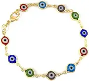 [JOTW] Gold Overlay with Mini Evil Eye Style 7.5 Inch Clasp Bracelet