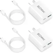 USB C Charger 20W 2 Ports PD+ QC 3.0 Quick Charger USB Plug with 1m Cable for iPhone 14 13 12/11/Pro Max/Mini/SE 2020,Samsung Galaxy S22/S21, Google(White 2pack＋2cables)