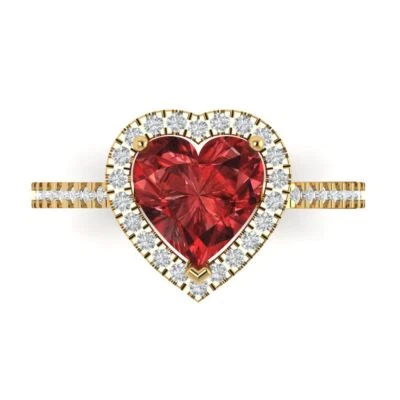 2.27Ct Heart Cut Natural Garnet Gold Halo Engagement Promise Statement Ring