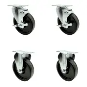 5 Inch Phenolic Swivel Top Plate Caster Set with 2 Brakes 2 Rigid Service Caster