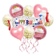 Happy Birthday Balloons Set Pink Foil Mylar Balloons Party Latex Confetti