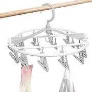 Clothes Drying Hanger - Foldable Round Laundry Rack with 20 Clips | Portable Travel Drying Rack, Space-Saving Camping Hanger, Indoor Outdoor Use for Socks, Underwear and Baby Clothes