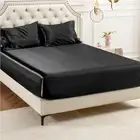 Satin Fitted Sheet Queen Size - Black Silk Bed Sheet, Luxury & Ultra Soft, Non-F