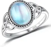 [Kakonia] 925 Sterling Silver Moonstone Ring for Women 18K White Gold Plated Rainbow Moon Stone Rings Victorian Style Gemstone Solitaire Oval Moonstone Ring for Mothers Day Gifts
