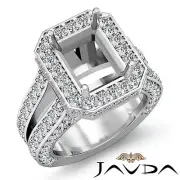 Halo Setting Diamond Engagement Emerald Semi Mount Ring 18k White Gold 2.52Ct