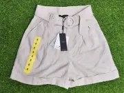 Saba Womens Size 6 Cuffed Belted Shorts Cream Linen Viscose Blend Zip Fly
