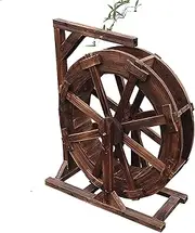 Wooden Garden Water Wheel Fountain Outdoor Waterfall Garden Feng Shui Wheel with Bracket for Balcony Terrace Garden Decorative Water Feature (Size : 60cm(23.6inch))