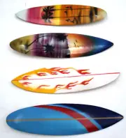 4pc 7" INDONESIA Wood Carved Airbrushed Mini Surfboard Palm Tree Flames Souvenir