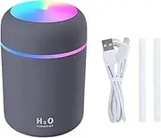 EZONEDEAL Portable Mini Humidifier, 300ml Small Cool Mist Humidifier With Colorful LED Night Light, USB Personal Desktop Humidifier For Car Office Home Travel, Auto Shut-Off (Grey)