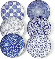 Selamica Ceramic Dessert Plates Set of 6, Small Salad Plates 6 Inch Appetizer Plates for Kitchen, Mini Dinner Plates for Cake Snacks Side Dish, Microwave Dishwasher Safe, Gift, Vintage Blue