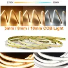 DC12V/24V 5mm 8mm 10mm 608LED/M Cob CCT Strip 2700K-6000K Dimmable Soft Flexible