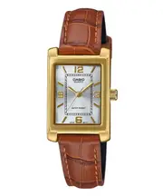 Casio Analog Brown Leather Strap Silver Dial Quartz LTP-1234GLL-7A Ladies Watch