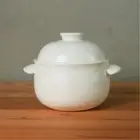 Taisei Kiln Earthen Rice Pot Double Lid Japanese DONABE Banko 3 cup/3-go White