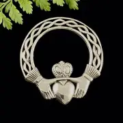 Classic Irish Claddagh Sterling Silver Brooch Ireland Heritage Keepsake Pin